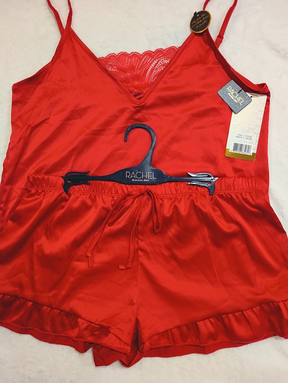 Rachel Red Satin Lace-Trim Cami & Short Sleep Set
